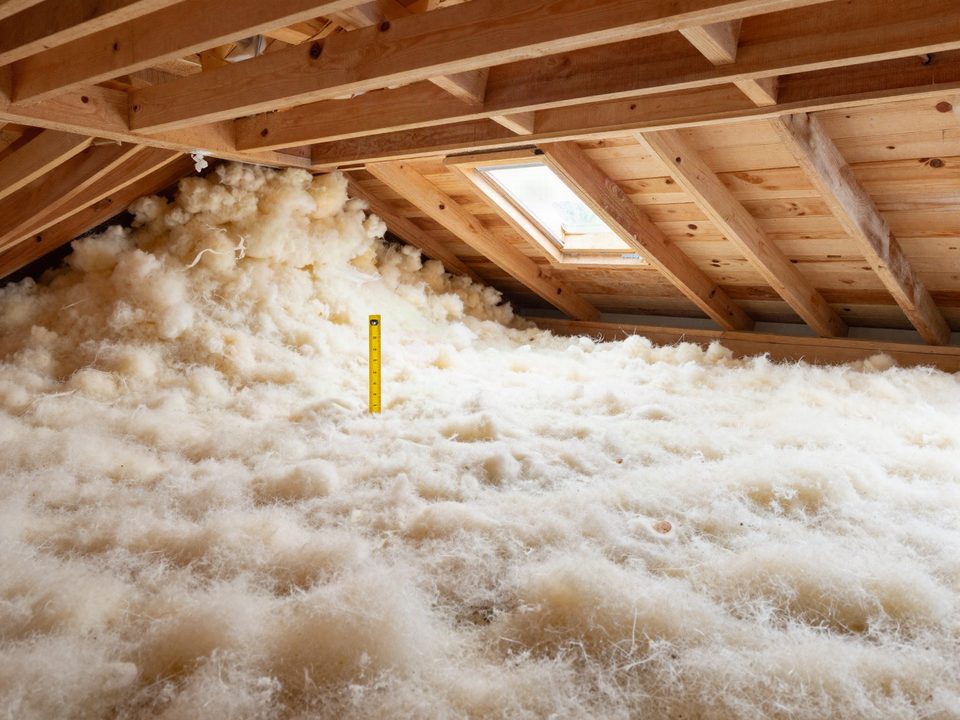 Illustration of a residential attic with a deep layer of new insulation (not a specific brand or product)