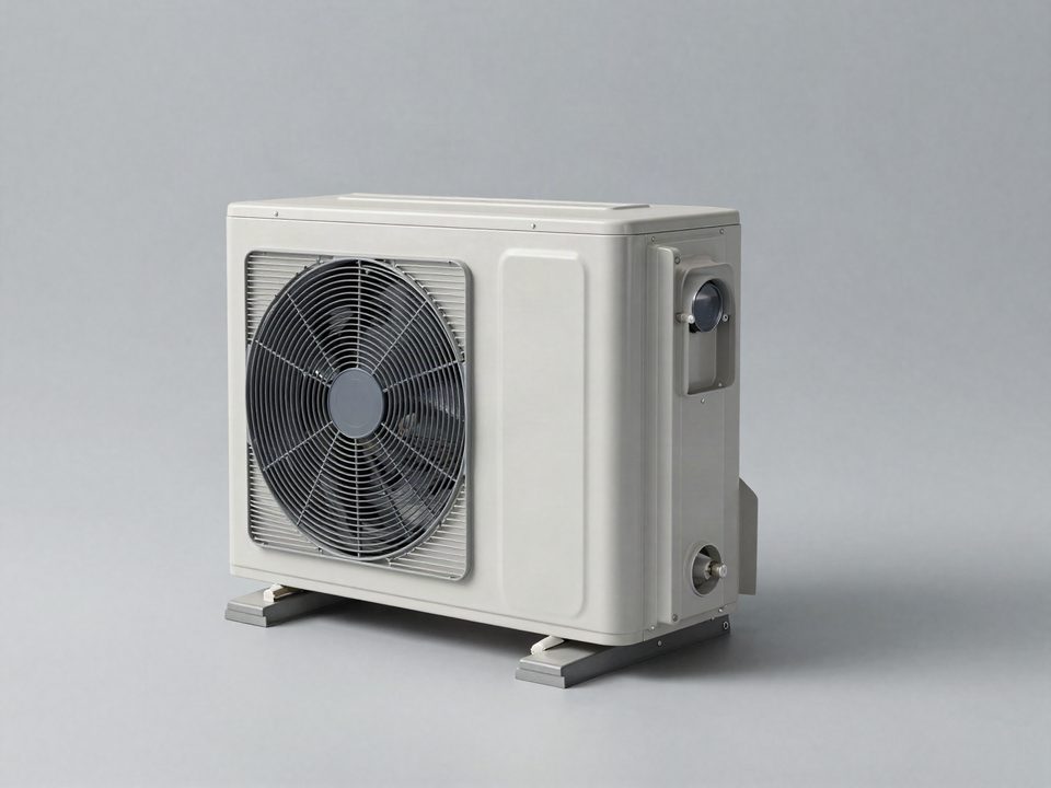 Illustration of a heat pump outdoor unit (not a specific brand or model)