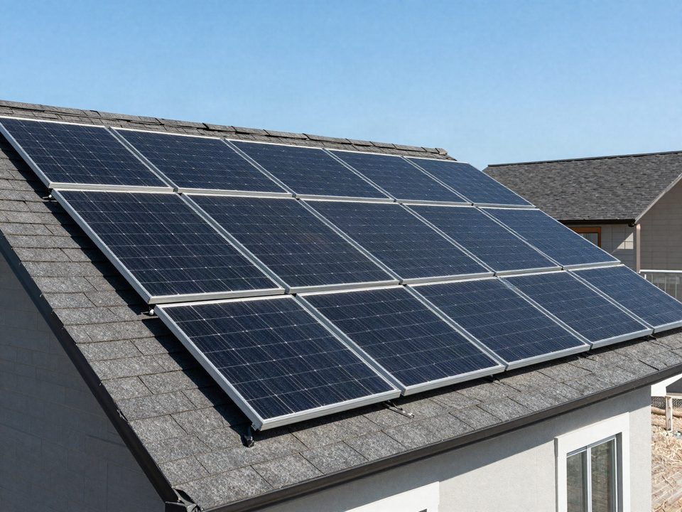 Illustration of solar panels on a house roof (not a specific brand or model)