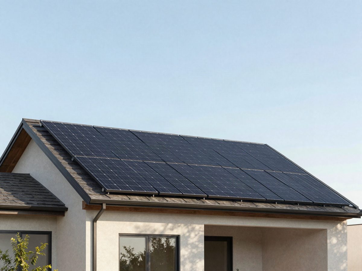 Solar panels on the roof of a modern home